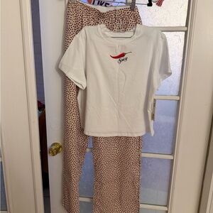 Women’s White 'Spicy' Tee & pj pants with peppers on them Set